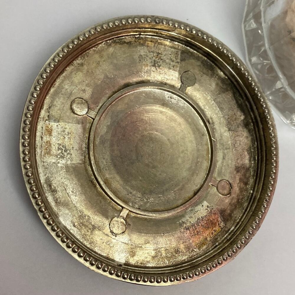 Vintage Pressed Powder Box Jar With Ornate Silverplate Lid- with puff Victorian - Picture 11 of 11